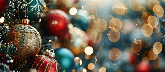 Aufkleber - Photo of Christmas decorations. Christmas balls. Colorful decorations. with copy space image. Place for adding text or design