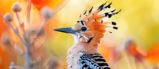 Aufkleber - Image of hoopoe bird head on pastel background. Wild Animals. Eurasian hoopoe (Upupa epops). with copy space image. Place for adding text or design