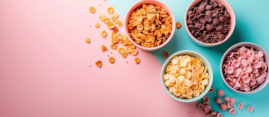 Poster - Selamat Hari Raya chocolate corn flakes for guest to eat during festive. pastel background. with copy space image. Place for adding text or design