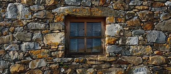 Poster - Window in the old stone wall. with copy space image. Place for adding text or design