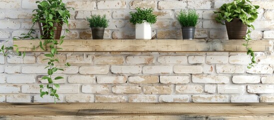 Poster - Nicely decorated shelf against brick wall. with copy space image. Place for adding text or design