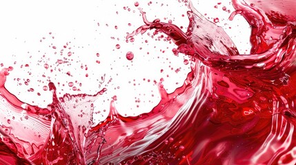 Red red wine liquid, splashing and flowing with red red white red cells on isolated background