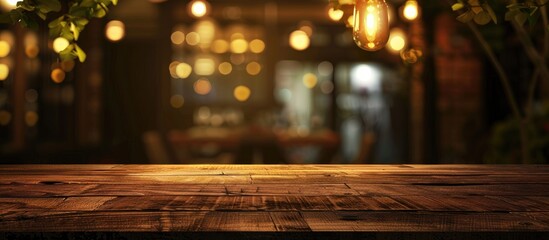 Poster - Table Top And Blur Restaurant Of The Background. with copy space image. Place for adding text or design
