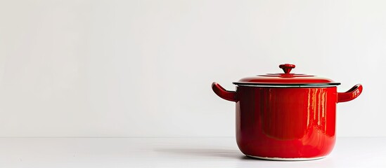 Fototapete - Red cooking pot isolated on white background. Copy space image. Place for adding text or design