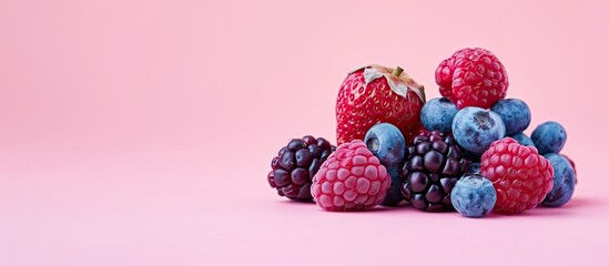 Aufkleber - Tasty and Colorful Berries in a pile pastel background. with copy space image. Place for adding text or design