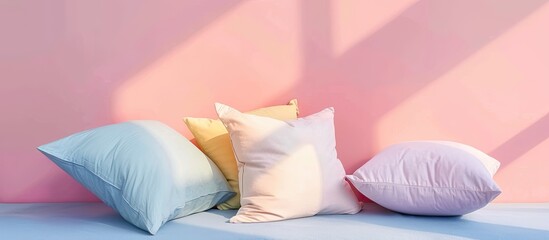 Poster - Set of soft pillows isolated on pastel background  Design. with copy space image. Place for adding text or design