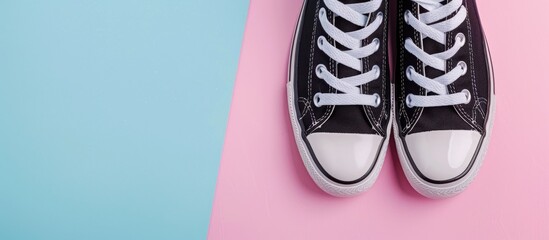 Aufkleber - Close up of black and white shoes with isolated on pastel background. with copy space image. Place for adding text or design