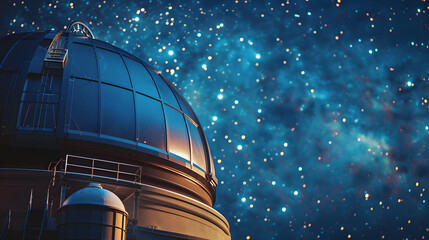 Wall Mural - A large telescope is on a rocky hillside, with a clear night sky above it
