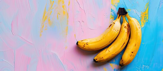 Fototapete - close up of banana on a pastel background in studio. with copy space image. Place for adding text or design