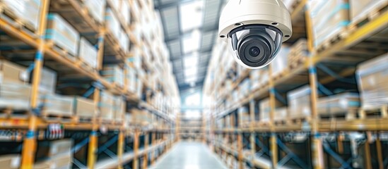 Poster - Indoor CCTV monitoring, security cameras inside a warehouse store room. with copy space image. Place for adding text or design
