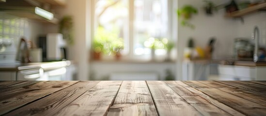 Poster - Table Top And Blur Kitchen Room of The Background. with copy space image. Place for adding text or design