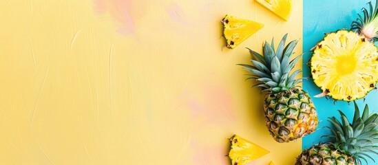 Wall Mural - Pineapple on pastel background Pineapple  Slice  Cut. with copy space image. Place for adding text or design
