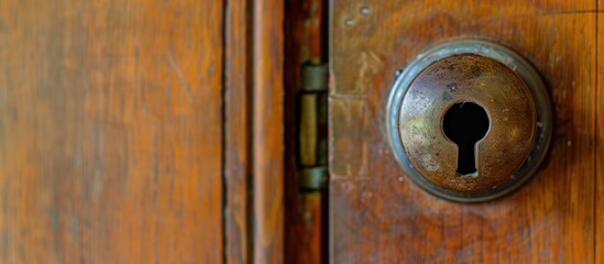 Poster - The key is inserted into the keyhole to open the door. with copy space image. Place for adding text or design