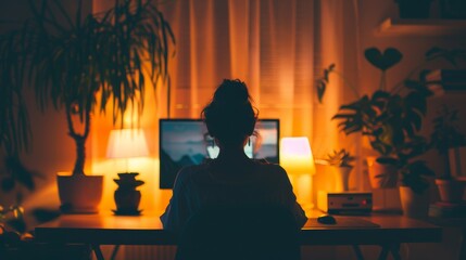 Poster - A captivating silhouette of a person taking a break at their desk