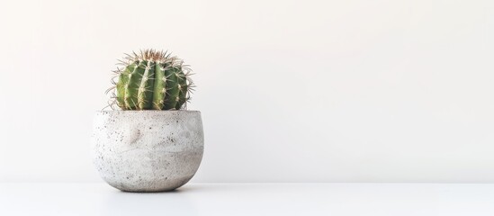 Poster - Cactus in a cement pot and white background. with copy space image. Place for adding text or design