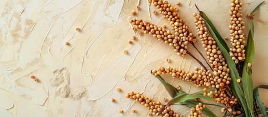 Poster - Sorgo seed (Sorghum Moench) pastel background  Food. with copy space image. Place for adding text or design
