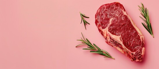 Aufkleber - Sliced rib eye steak on pastel background  Food  Isolated. with copy space image. Place for adding text or design
