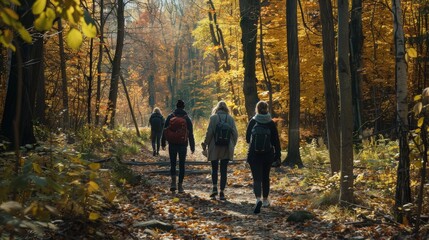 Sticker - A group of people are walking through a forest