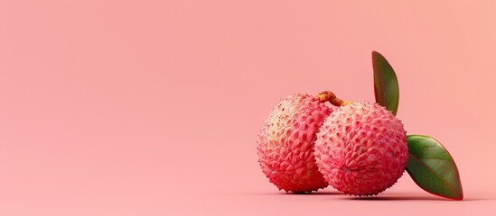 Fototapete - two lychee fruits Isolated on pastel background  Food. with copy space image. Place for adding text or design