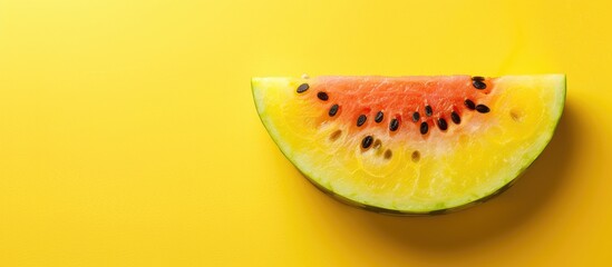 Poster - Yellow watermelon slice Isolated on pastel background. This has clipping path. with copy space image. Place for adding text or design
