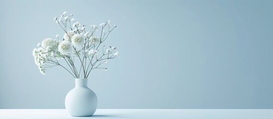 Wall Mural - beautiful flower chrysanthemum, gypsophila in a vase on a light background. with copy space image. Place for adding text or design
