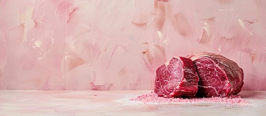 Fototapete - fresh meat beef tenderloin pastel background  Texture. with copy space image. Place for adding text or design