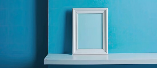 Fototapete - White photo frame for home decoration on blue background. with copy space image. Place for adding text or design