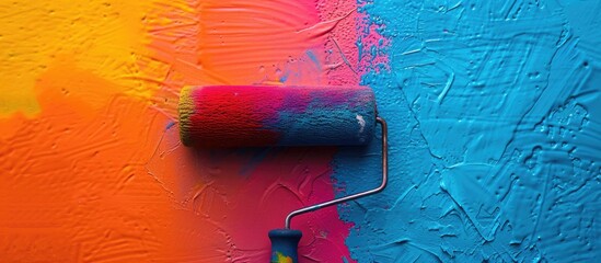 Wall Mural - Close up of a color paint roller. with copy space image. Place for adding text or design