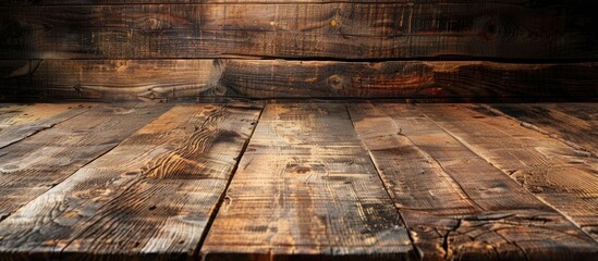 Poster - Empty Table with wooden background. with copy space image. Place for adding text or design