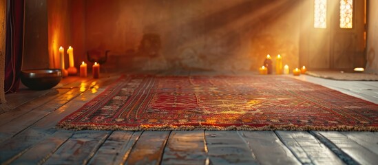 Poster - Photos of carpet on the floor decorated inside the room. with copy space image. Place for adding text or design