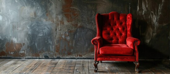 Poster - Vintage red armchair on interior room. with copy space image. Place for adding text or design