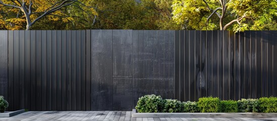 Poster - modern fence with automatic gate. with copy space image. Place for adding text or design