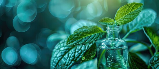 Poster - Biotechnology - Plant culture Leaf of medicinal plant. with copy space image. Place for adding text or design