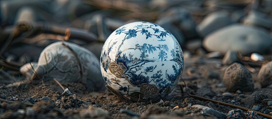 Poster - Porcelain object on ground. with copy space image. Place for adding text or design