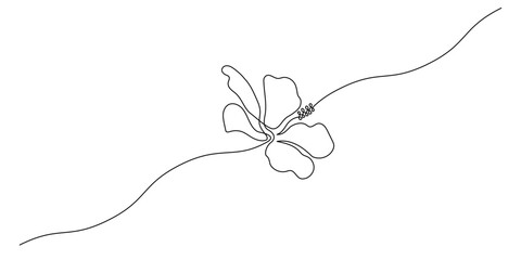 Aufkleber - One continuous line drawing of hibiscus flower. Floral abstract symbol in simple linear style. Organic red herbal tea concept in editable stroke. Doodle outline vector illustration