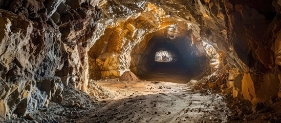Poster - Massive Excavation Underground Mine with Jumbo Drill. Copy space image. Place for adding text or design