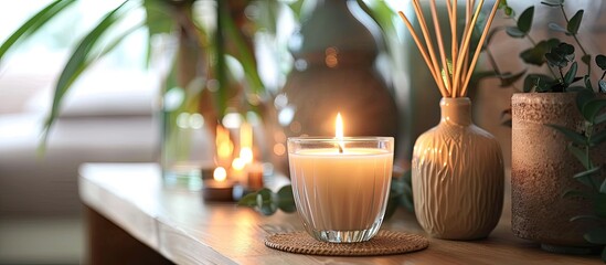 Poster - Interior Accessories Premium Aroma Candle Diffuser. with copy space image. Place for adding text or design
