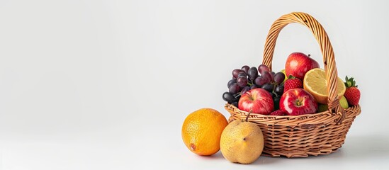 Poster - A fruits and vegetables basket in the white background. Copy space image. Place for adding text or design