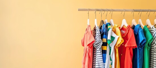 Aufkleber - Clothes for kids on hangers. with copy space image. Place for adding text or design