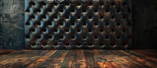 Poster - leather wall and wood floor interior background. with copy space image. Place for adding text or design