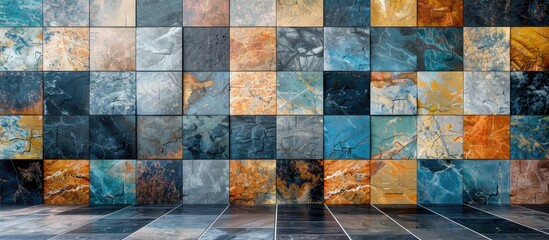 Aufkleber - Colorful elevation marble wall and floor decorative tiles design pattern texture background,. with copy space image. Place for adding text or design