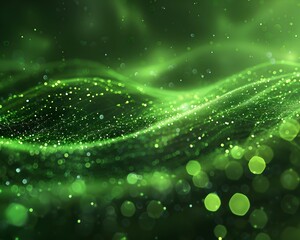Vibrant Neon Green Shimmering Light Particles Abstract Background for Product Displays and Concepts