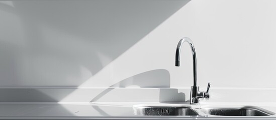 Poster - Water tap and sink in a modern kitchen. with copy space image. Place for adding text or design