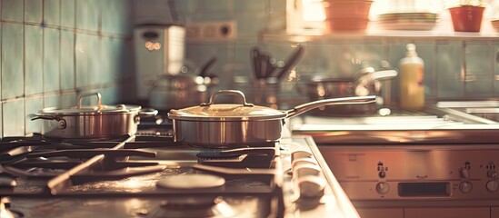 Poster - Blurred Kitchen Stove Burner with Retro Instagram Style Filter. with copy space image. Place for adding text or design