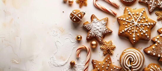 Poster - Isolated image of ginger bread pastel background Christmas. with copy space image. Place for adding text or design