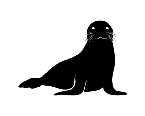 Wall Mural - Black silhouette cute seal cartoon animal design flat vector illustration isolated on white background