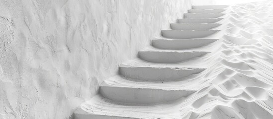 Poster - White concrete stair with white beach sand background. Taken indoor for background, abstract, wall paper concepts. with copy space image. Place for adding text or design