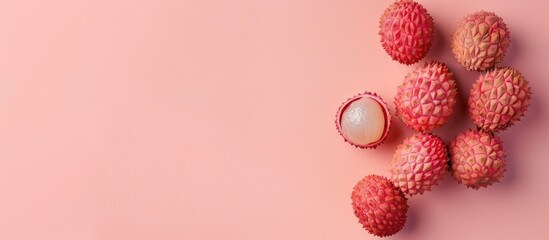 Fototapete - shelled lychee Isolated on pastel background  Texture. with copy space image. Place for adding text or design