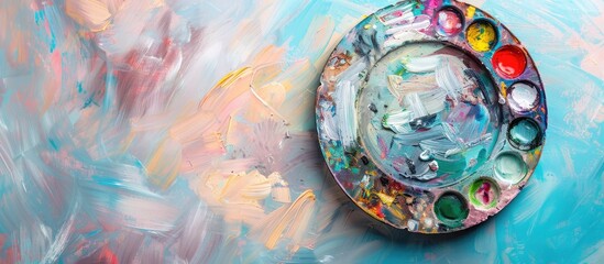 Poster - Artist palette isolated on pastel background  Design. with copy space image. Place for adding text or design