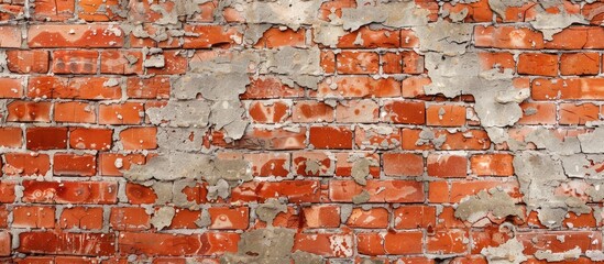 Aufkleber - Background of red brick wall with peeling plaster. Red old brick texture, surface. with copy space image. Place for adding text or design
